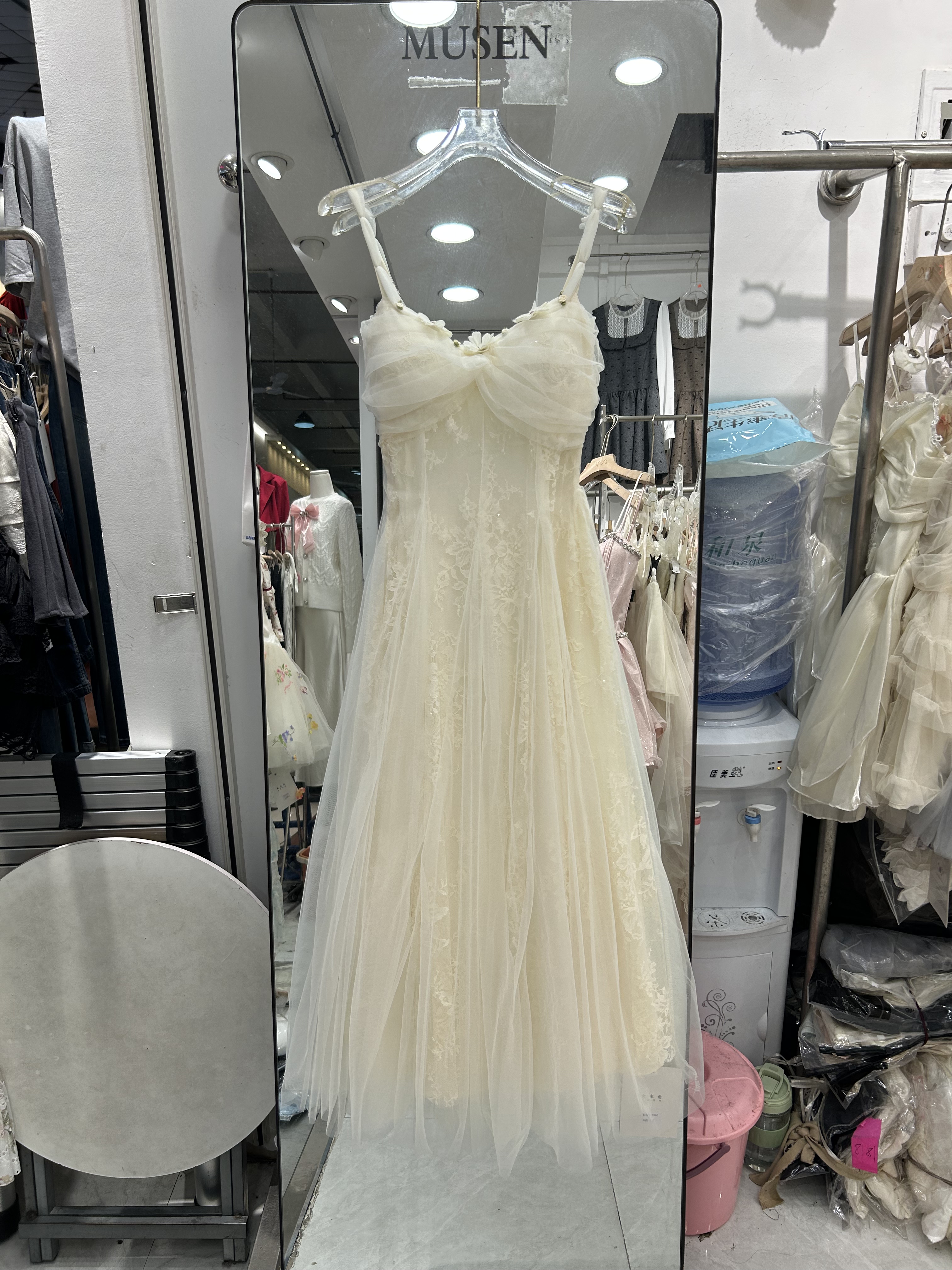 大码法式纯欲立体花朵蕾丝连衣裙女春秋冬微胖mm气质显瘦礼服裙