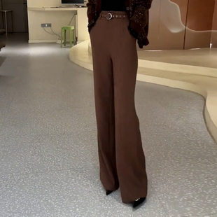 女宽松显瘦百搭拖地裤 2025冬季 裤 复古通勤高腰直筒阔腿西装 新款