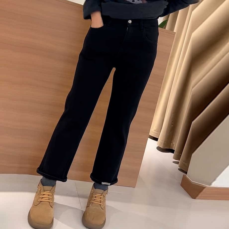 冬季女加绒保暖九分烟管牛仔裤