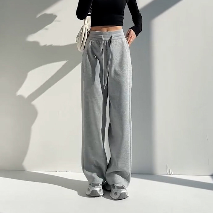 春季2026新款松紧抽绳高腰小个子简约舒适窄版直筒阔腿运动卫裤,女装/女士精品,大码裤装,淘宝优惠券,粉丝福利购,淘宝优惠卷