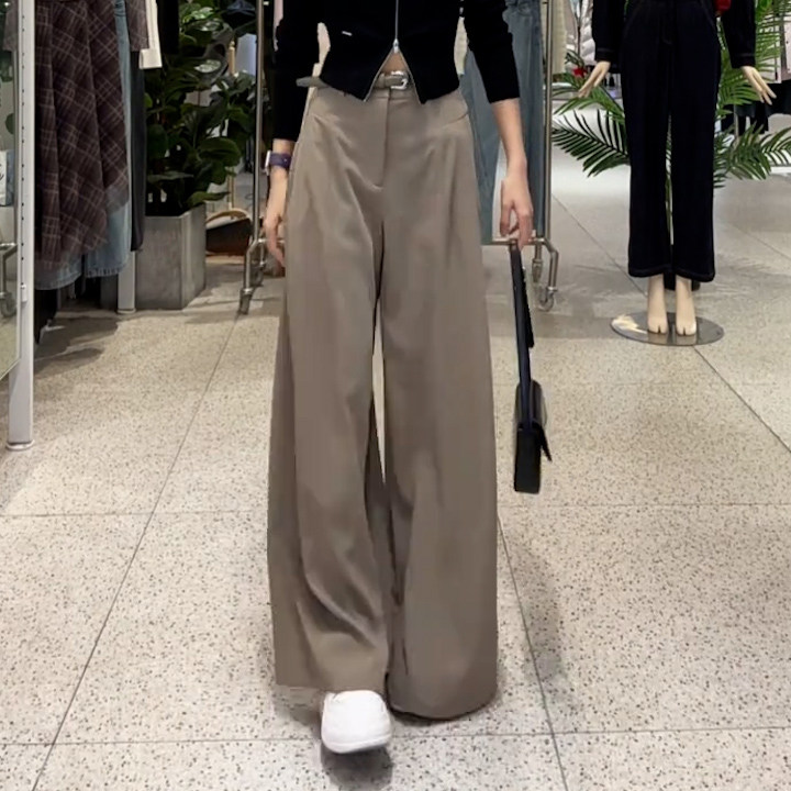 2026早春新款中高腰洋气减龄阔腿裤女休闲简约通勤西装拖地长裤,女装/女士精品,大码裤装,淘宝优惠券,粉丝福利购,淘宝优惠卷