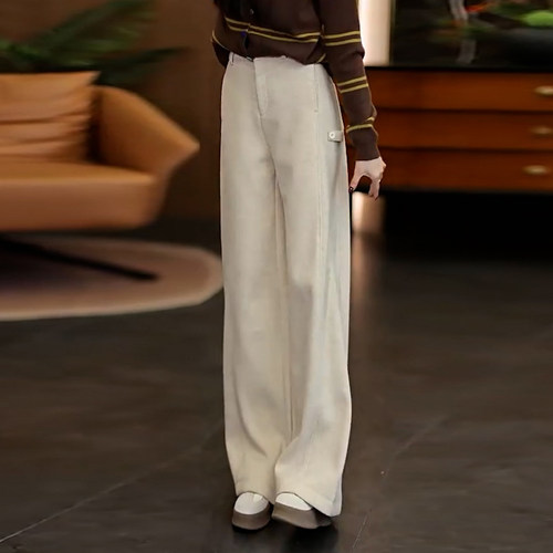 冬季女加绒保暖气质毛呢阔腿裤