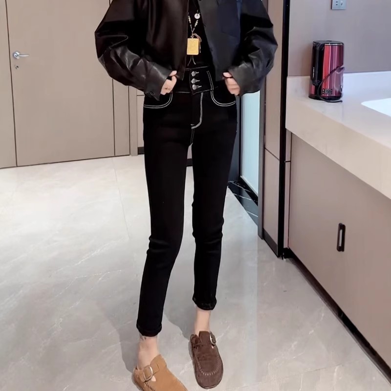 秋冬女弹力小脚九分铅笔牛仔裤
