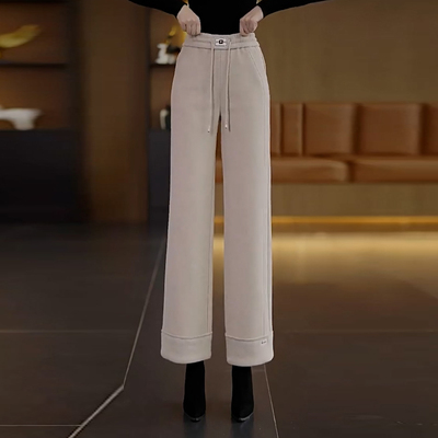 冬季女窄版加厚羊毛九分直筒裤