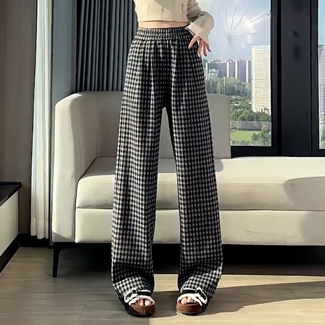 格子阔腿裤女春季2026新款高腰显瘦简约显瘦宽松休闲窄版直筒裤,女装/女士精品,大码裤装,淘宝优惠券,粉丝福利购,淘宝优惠卷