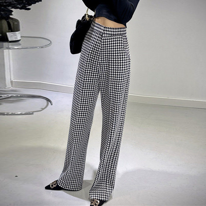 春季2026新款千鸟格裤子女高腰阔腿裤宽松显瘦直筒西装气质休闲裤,女装/女士精品,大码裤装,淘宝优惠券,粉丝福利购,淘宝优惠卷