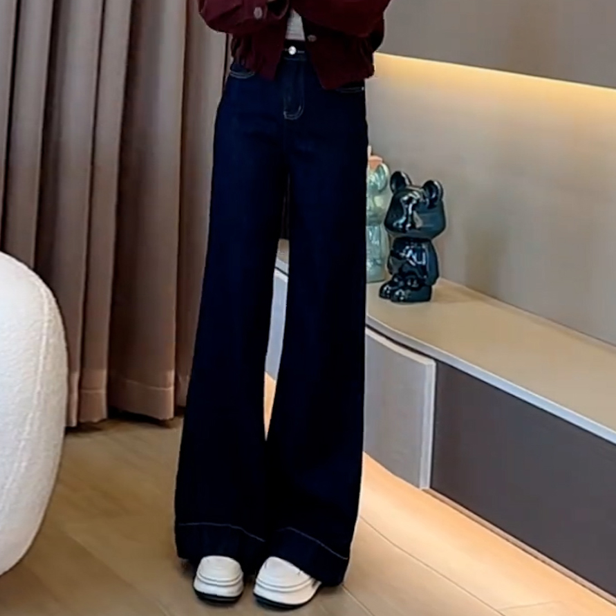 秋冬女加绒加厚保暖阔腿牛仔裤
