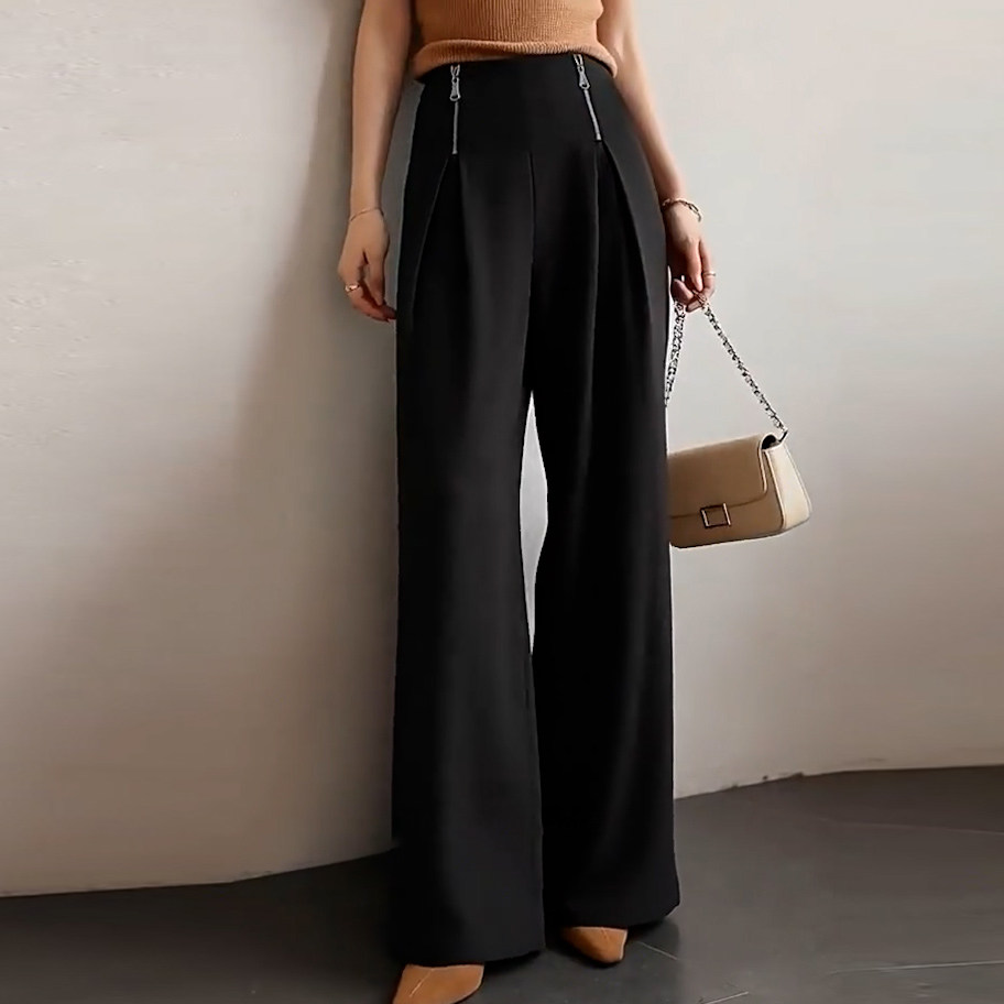 2026春季新款极简风高腰阔腿裤女黑色垂感显瘦通勤打褶西装长裤,女装/女士精品,大码裤装,淘宝优惠券,粉丝福利购,淘宝优惠卷
