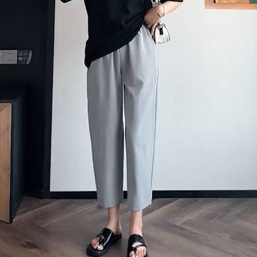 夏季女休闲透气冰丝九分哈伦裤