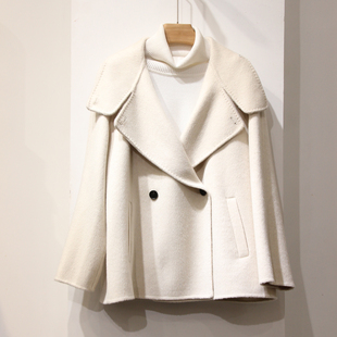 2025双面羊绒大衣女短款秋冬妈妈装高领翻领年轻小个子羊毛呢8228