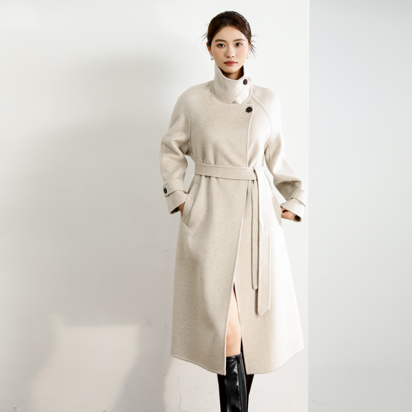 2025秋冬新款双面羊绒大衣女过膝立领气质欧货高级感羊毛呢长大衣