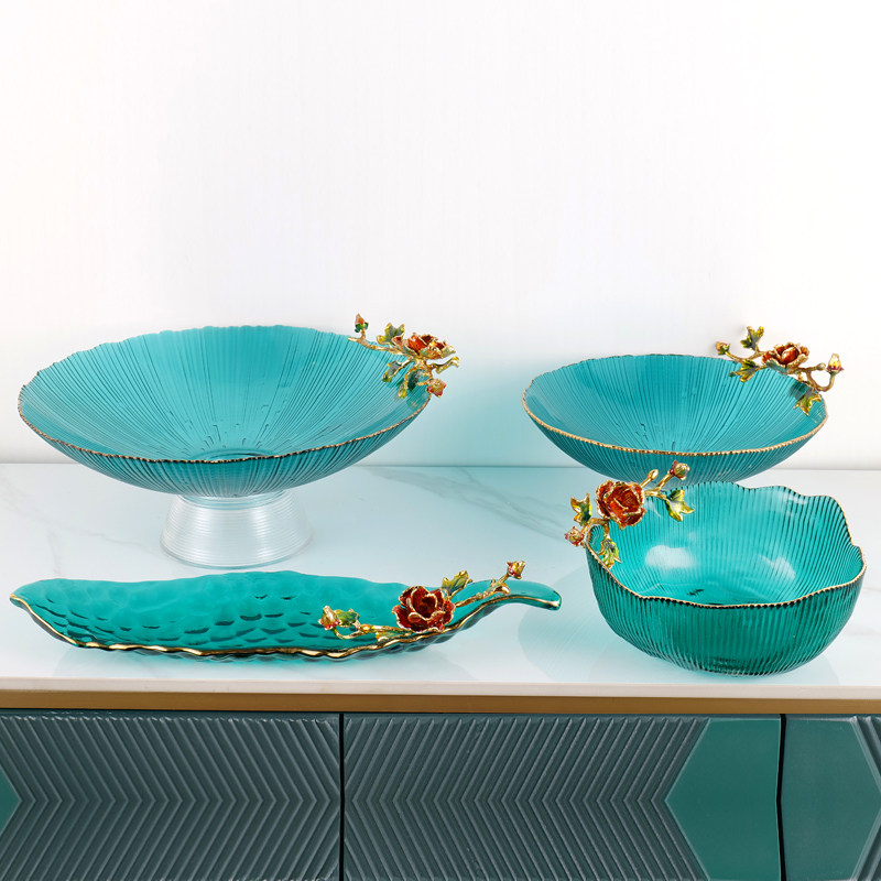 珐琅彩玻璃水果盘网红轻奢家用客厅茶几干果零食摆放盘瓜子果盘子