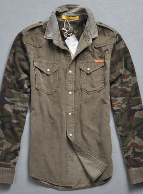 【撤柜】Dandy 男装迷彩色灯芯绒 时尚韩版修身 男士长袖休闲衬衫