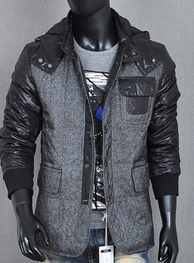 【L170~175】男装秋冬商务休闲 精致图层黑色男士连帽羽绒服外套