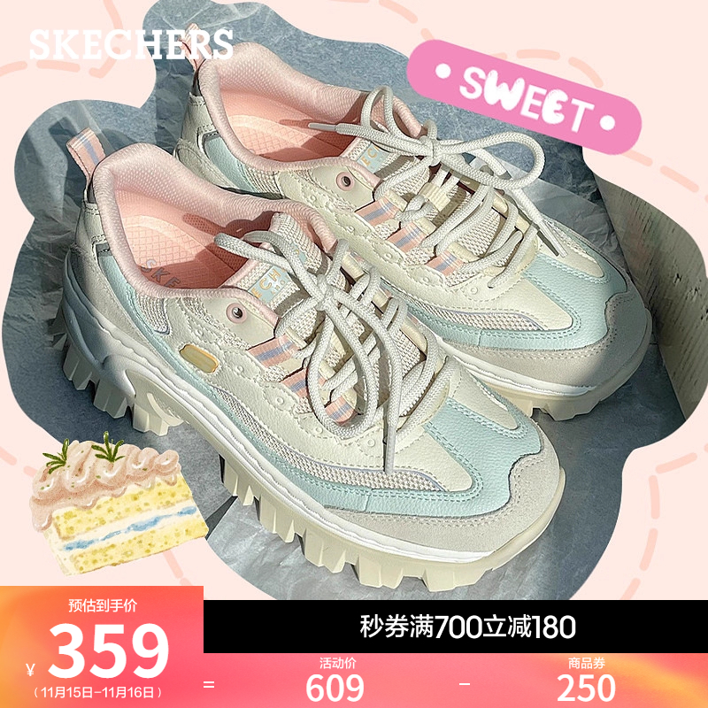 斯凯奇奶油蜜糕鞋|秋冬女厚底增高小个子老爹鞋休闲运动鞋熊猫鞋