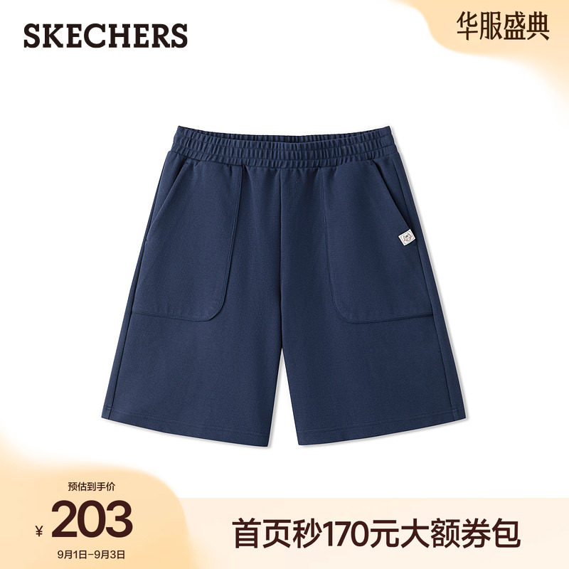 斯凯奇2026夏季新款男款宽松休闲针织短裤棉质舒适透气松紧带裤子图片