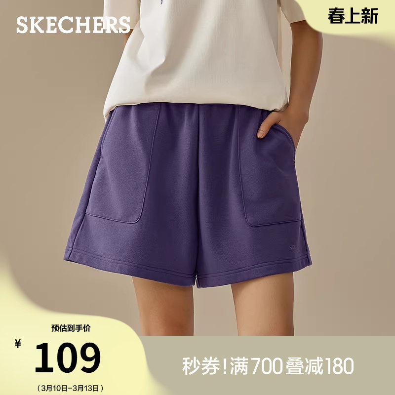 斯凯奇舒适时尚春季新款女士针织五分休闲裤短裤百搭运动裤秋裤