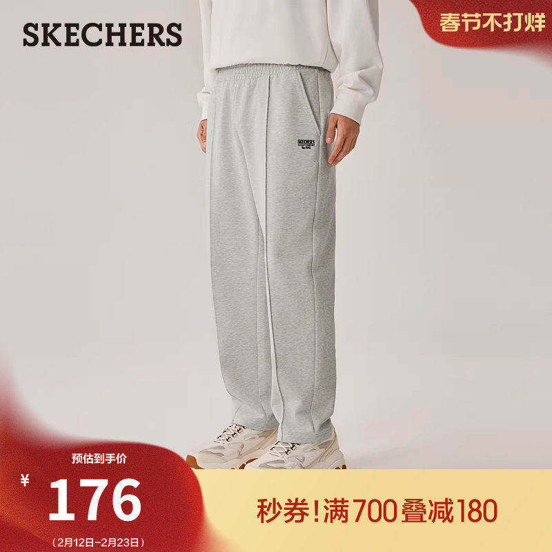 斯凯奇秋冬男士长裤学院风休闲运动裤直筒阔腿裤卫裤时尚加绒复古