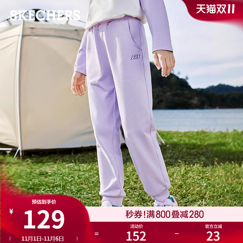 斯凯奇秋冬季男女同款加绒运动裤舒适针织长裤撞口袋设计经典百搭