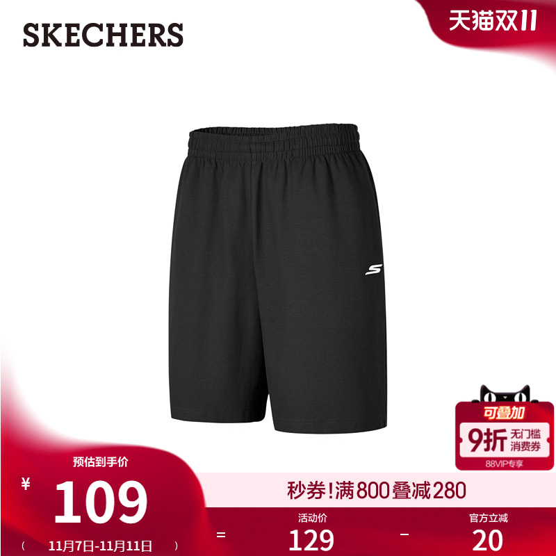 Skechers斯凯奇2025新款男舒适休闲针织短裤直筒休闲裤弹性五分裤