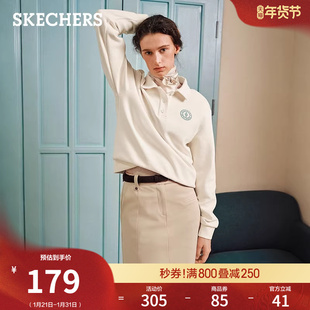 斯凯奇春季女士时尚POLO衫针织长袖套头外套修身上衣轻质柔软卫衣