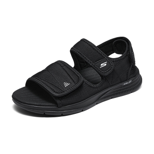 Skechers斯凯奇夏季男鞋平底休闲凉鞋外穿魔术贴沙滩鞋踩屎感凉拖