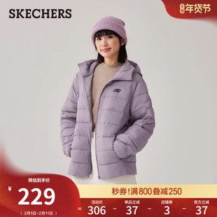 斯凯奇冬季流行男女款连帽棉服时尚百搭简约轻薄保暖休闲户外外套