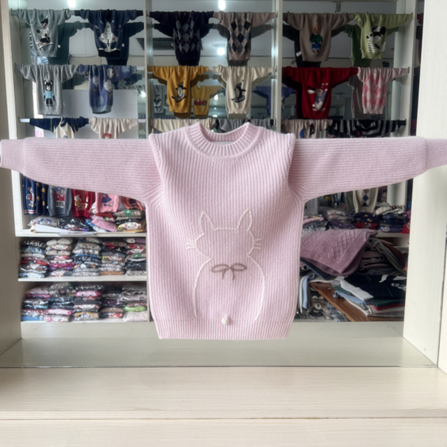 女童毛衣儿童羊绒衫加厚新款中小童女孩套头羊毛针织衫卡通元宝针