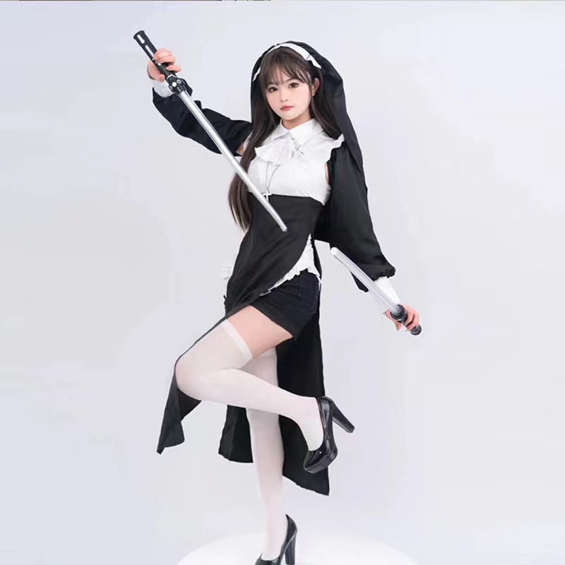 网红性感修女服cos女情趣变装制服旗袍万圣节纯欲系套装紧身衣服