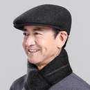 中老年人爸爸帽子男士 鸭舌帽保暖老头爷爷羊毛呢加厚前进帽 秋冬季