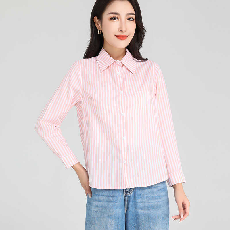 夏季薄款格纹女衬衫轻薄短款格子条纹长袖衬衣女士宽松显瘦秋外套