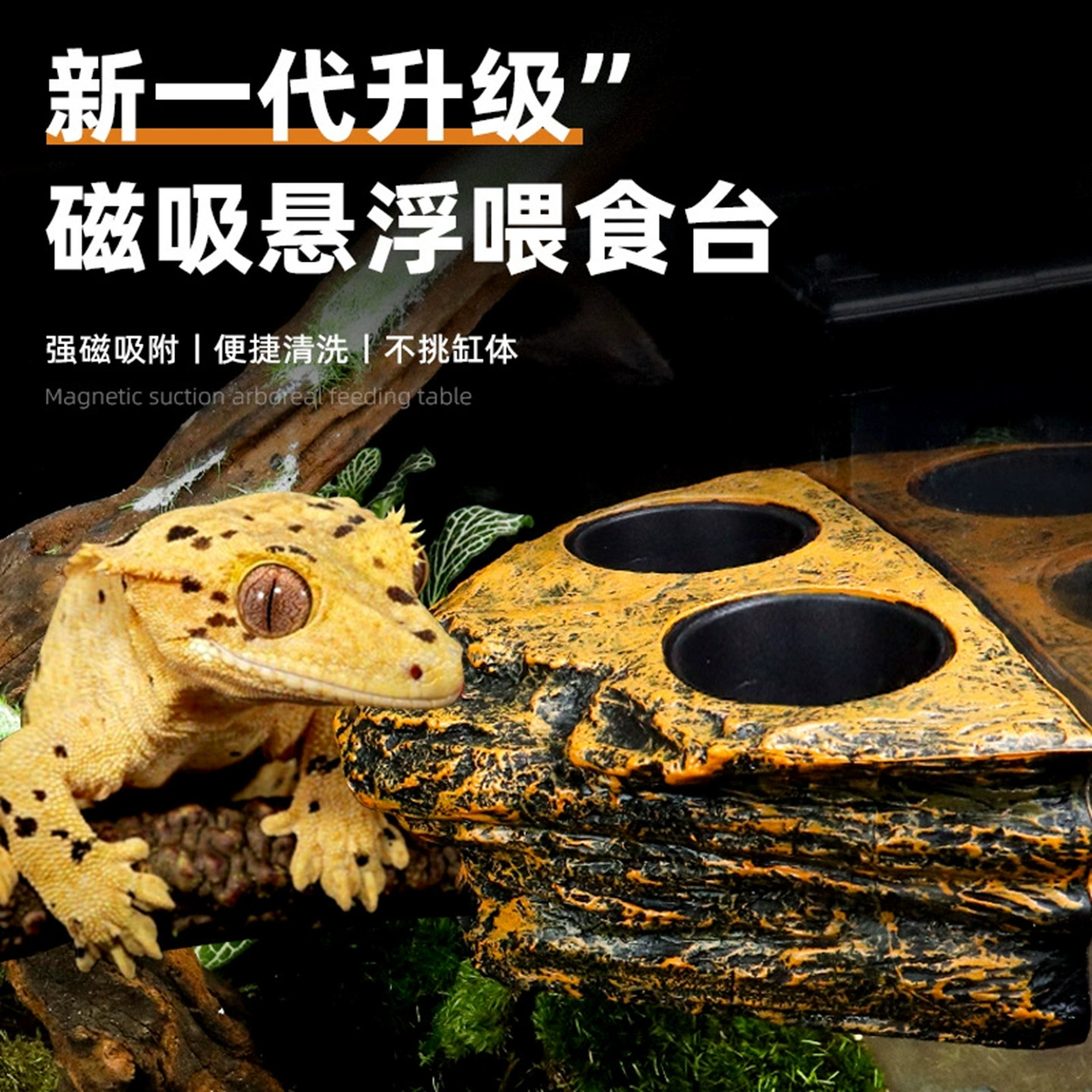 爬宠缸食盘食碗树栖睫角守宫食盆磁吸悬浮可移动仿真岩石水碗水盆