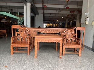 缅甸花梨中堂六件套灵芝中堂六件套红木家具源头工厂大果紫檀中堂