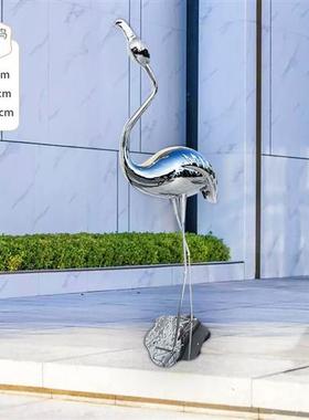 户外草坪庭院摆件不锈钢仙鹤雕塑金属镜面园林景观工艺品摆件现货