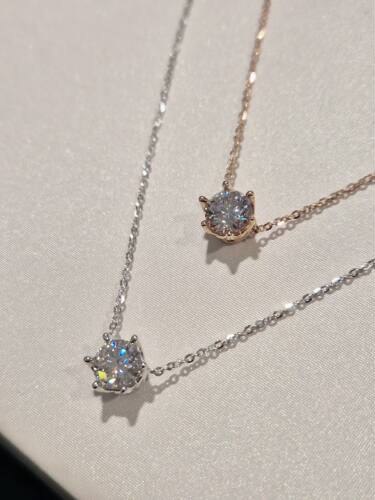 韩国专柜正品LLOYD 925银 六爪 单钻 圆钻 莫桑石 项链 锁骨链