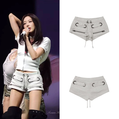 吉赛尔同款复古美式低腰修身短裤