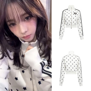 柳智敏同款韩国setupexe美式复古星星针织拉链外套女短款开衫上衣