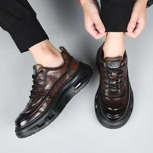 男鞋轻奢高级感真皮头层牛皮高端商务鞋春夏男士休闲皮鞋增高防滑