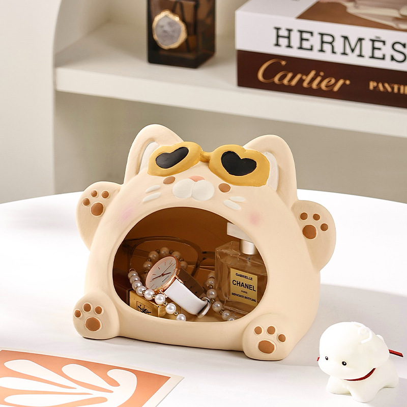 可爱风眼镜猫钥匙收纳玄关摆件入户进门口桌面收纳盒高颜值跨境品