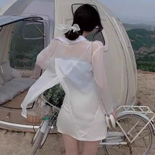 开叉防晒开衫薄款女配吊带裙子外搭罩衫夏薄纱衣遮肚子雪纺外套