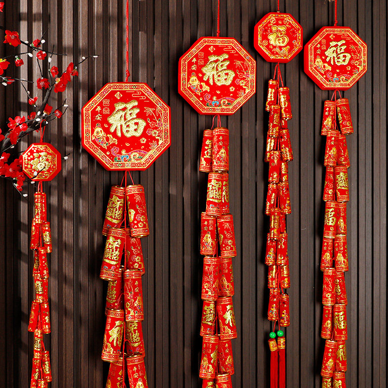 新年装饰鞭炮挂件假电子仿真鞭炮串炮仗爆竹道具春节过年挂串家用