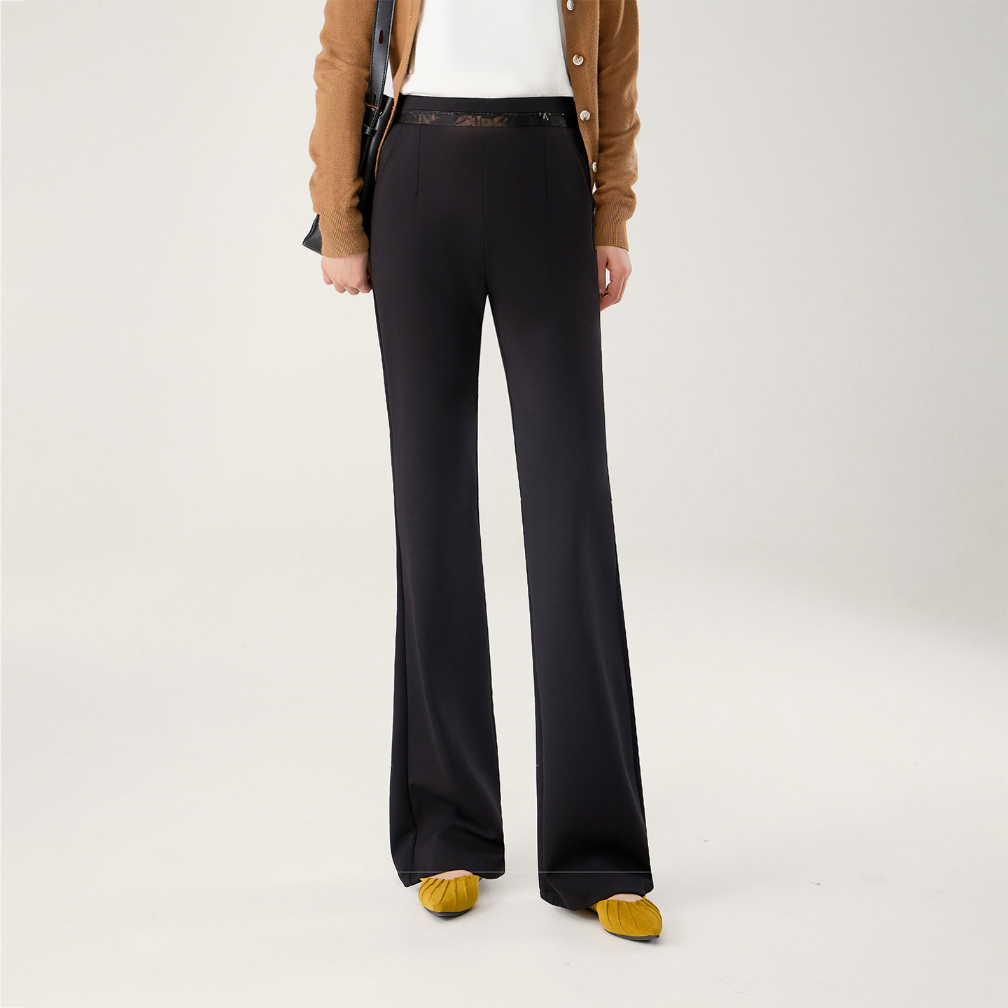 春款长裤女黑色喇裤子高级感西装裤弹力直筒女松紧复古黑色喇叭裤