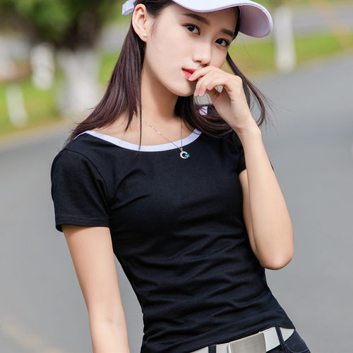 网红chic大露背外穿圆领撞色t恤