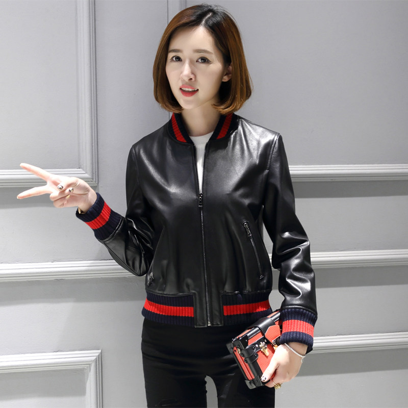 2022新款女装海宁绵羊皮夹克短款修身外套真皮皮衣女加棉棒球服