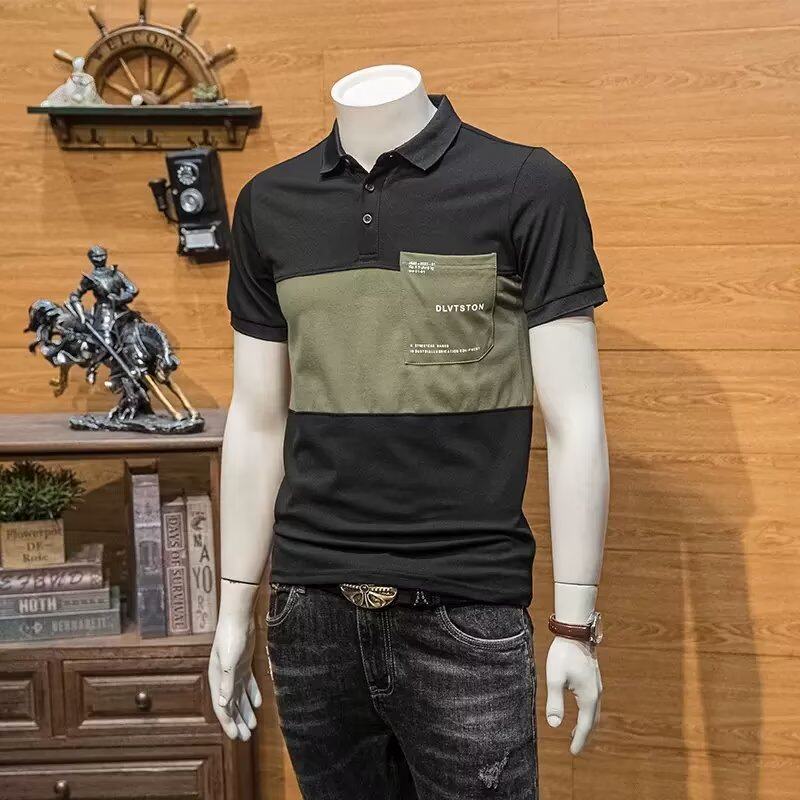SUMMER NEW POLO SHIRT MENS SHORT SLEEVE HANDSOME FASHION MENS SHIRT SPLICING TRENDY BRAND VERSATILE TOP HANDSOME
