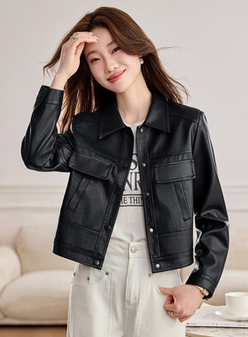 2026春季新款短外套女修身显瘦休闲复古上衣黑色时尚PU皮衣外套潮