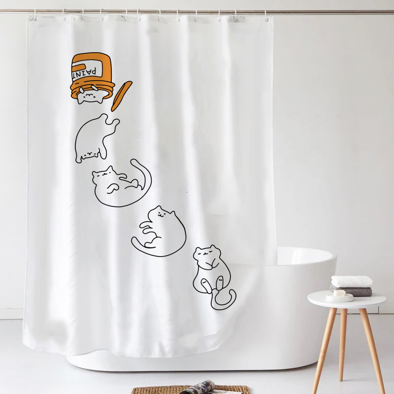 卡通可爱动物卫生间浴帘套装加厚涤纶防水防霉窗帘门帘隔断帘布帘
