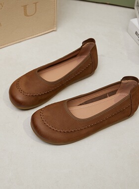 2026新款欧洲站夏季一字带扣玛丽珍鞋皮面透气平底浅口单鞋女欧货