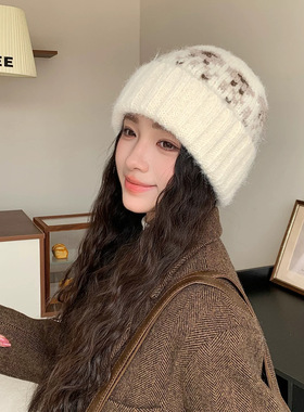 费尔岛格纹针织毛线帽子女秋冬保