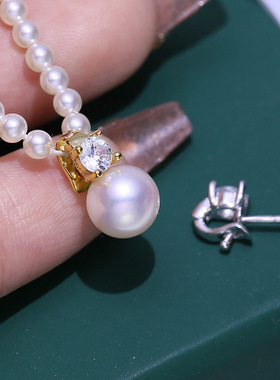 DIY配件S925纯银珍珠吊坠扣空托